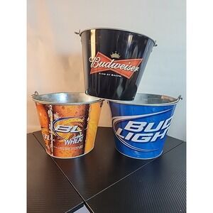 Lot 3, 5 qt  Beer & Ice Buckets. Budweiser, Bud Light & Golden wheat